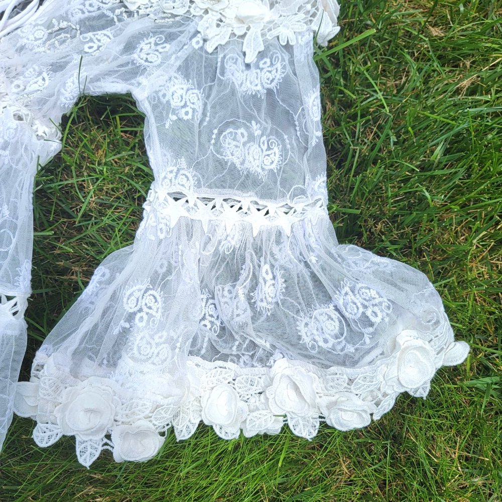 angelic fairycore white lace beaded mini dress - Picture 9 of 14